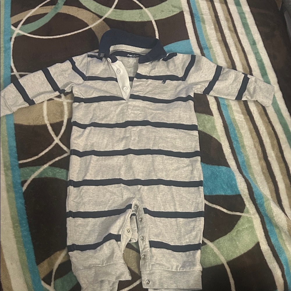 Polo by Ralph Lauren Navy and Gray Striped Bodysuit